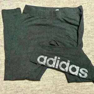 Adidas with glitter logo on leg athletic leggings sz xs grey